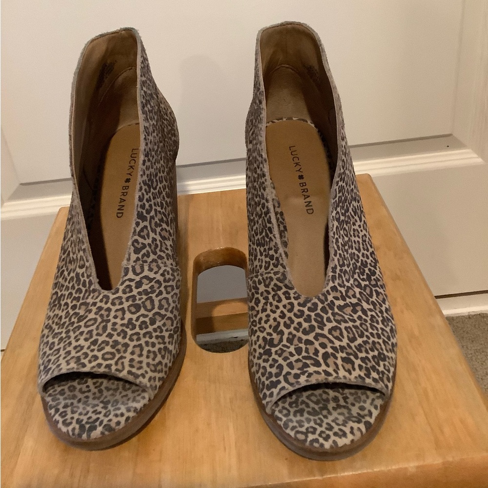 Lucky Brand Women's Leopard Print Peep Toe Booties